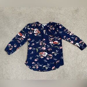 Fun2Fun Blue Floral Blouse • V-Neck • Size S • Spring/Summer Top